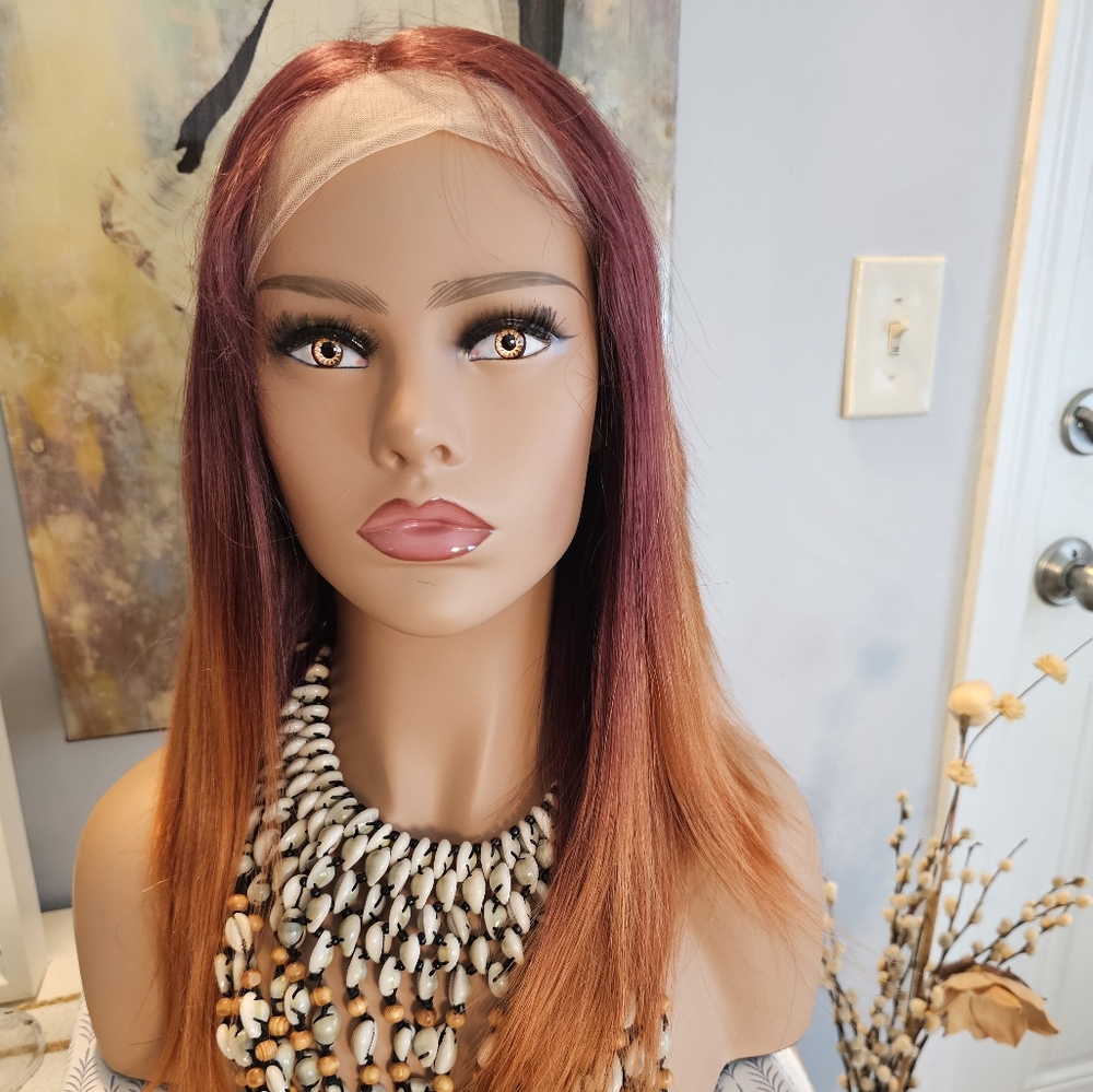 Ombre Maroon light auburn 100%Human Hair wig